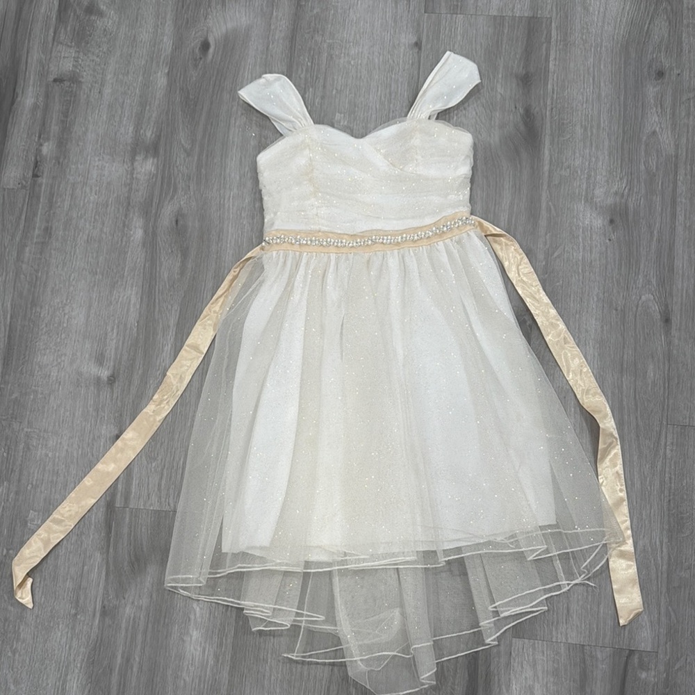 Elegant White Dress with Gold Sash